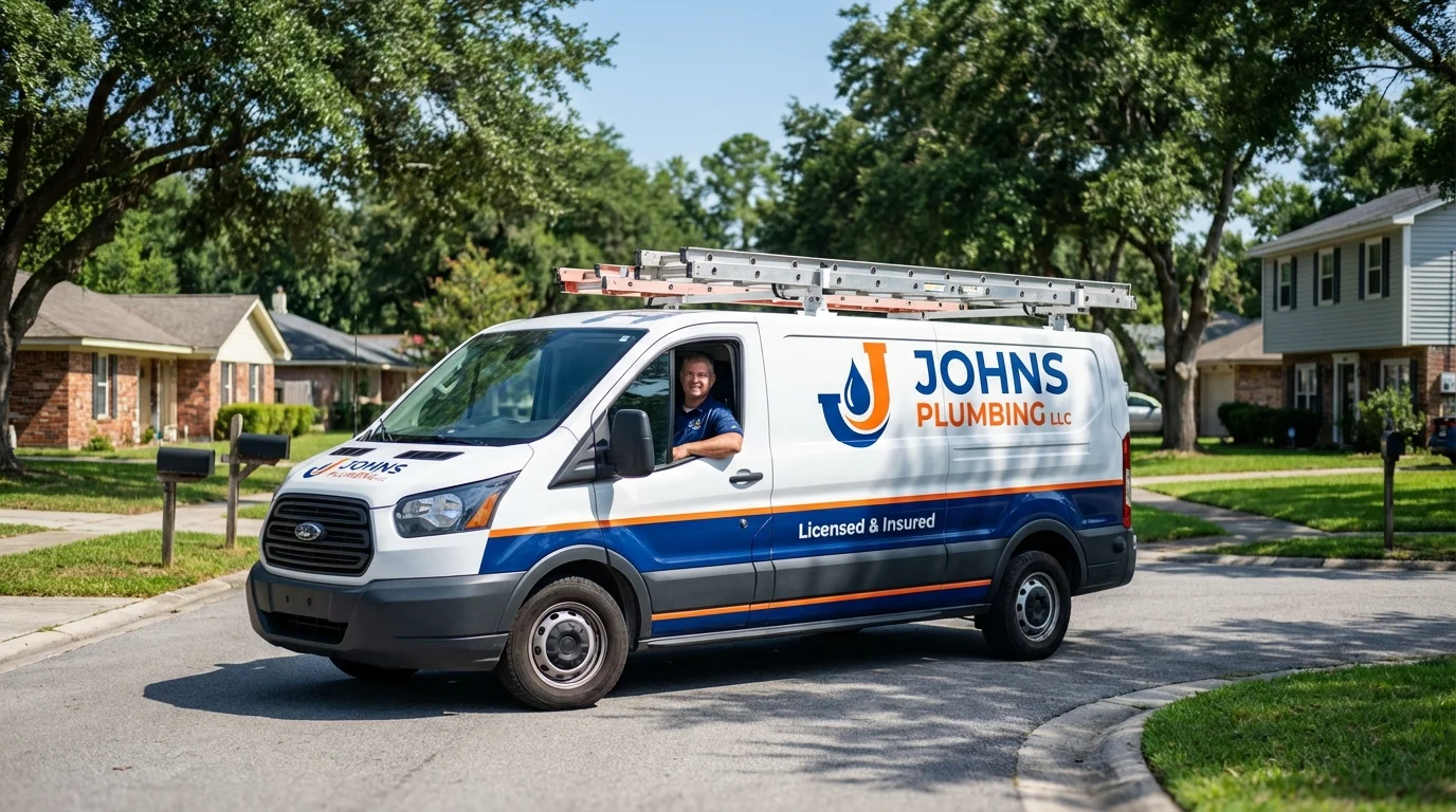 Johns Plumbing LLC service van in Westfield Center, OH