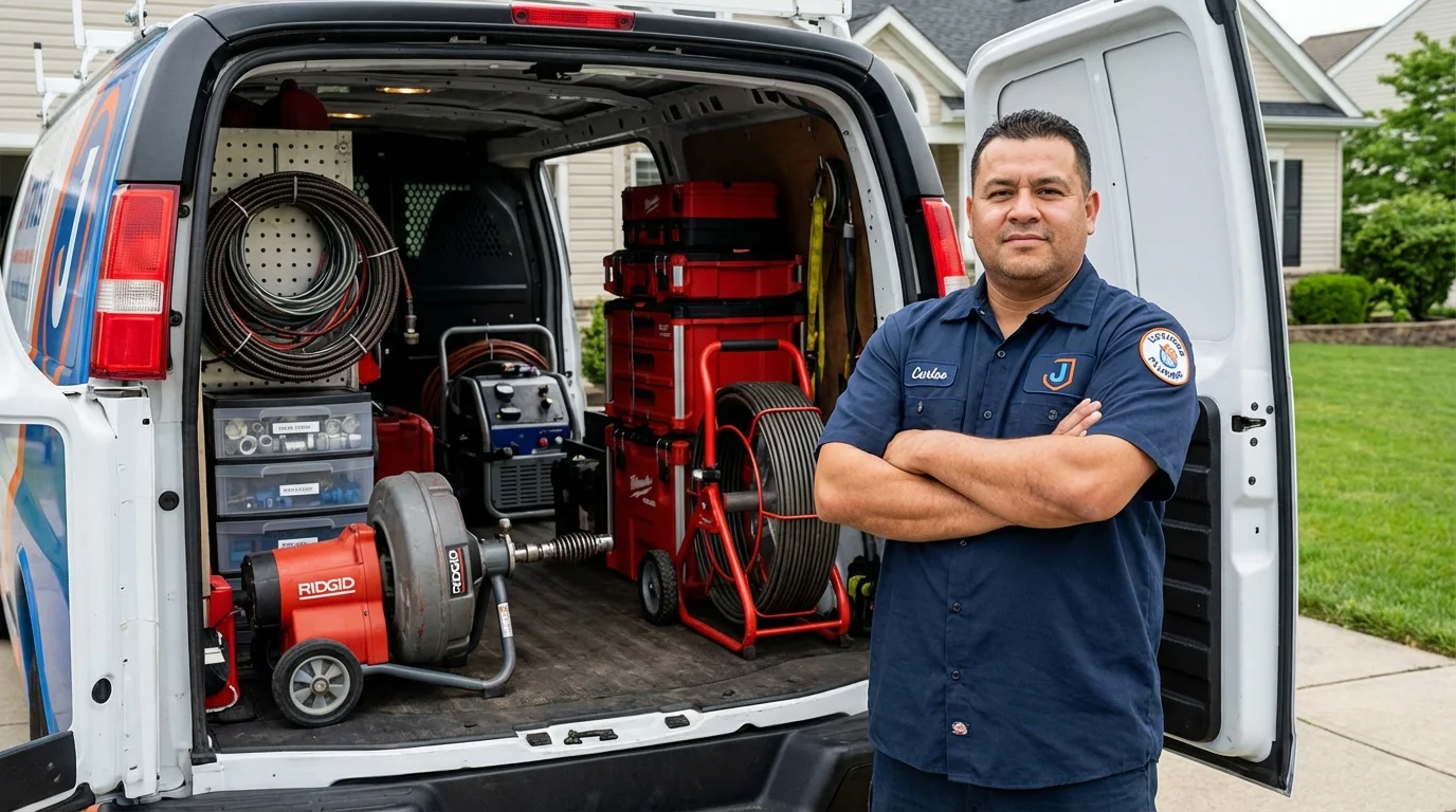 Professional drain cleaning equipment and Johns Plumbing LLC plumber in Westfield Center